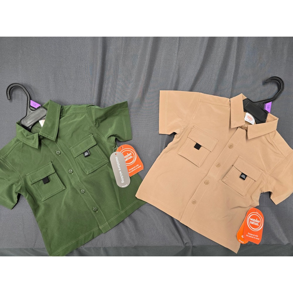 Wonder Nation Baby Boys 12M Adventure Shirt 2 Pack Green Tan M Wicking NWT